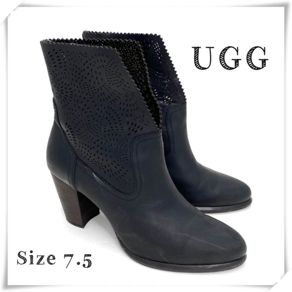 UGG Charlotte Seaweed Perf Western Ankle Boot in Back Size 7.5 #1007075